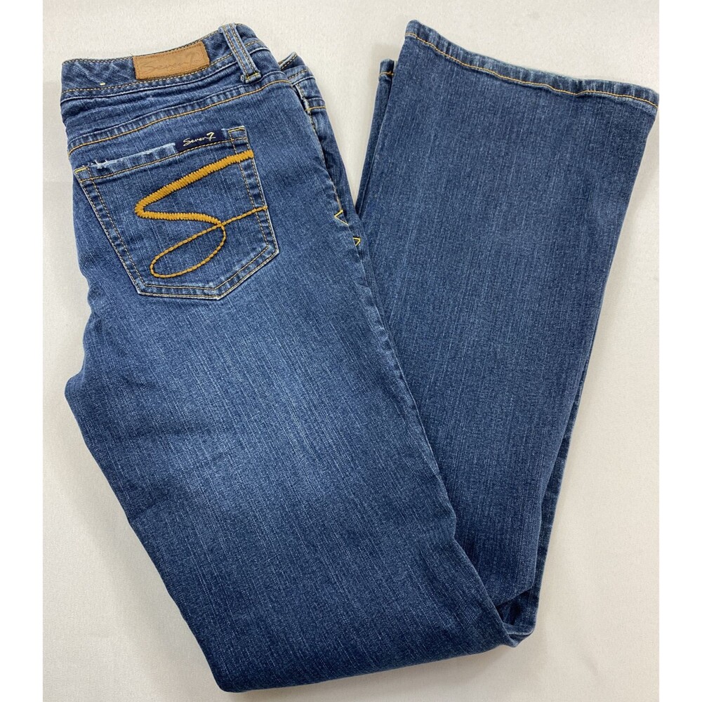 Seven 7 Womens Medium Wash Flare Legs 5 Pocket Stretch Denim Blue Jeans W31